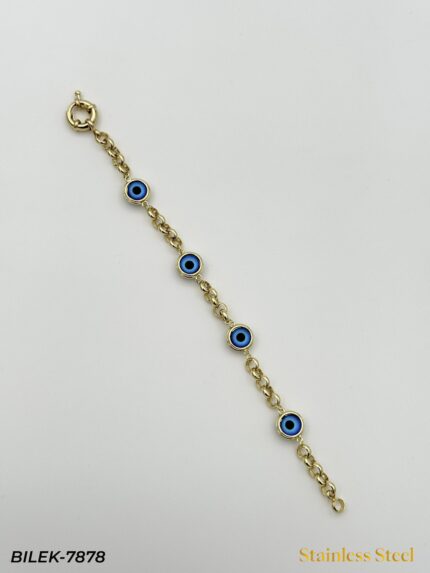 Steel 4-Eyed Evil Eye Beaded Bracelet // BILEK-7878
