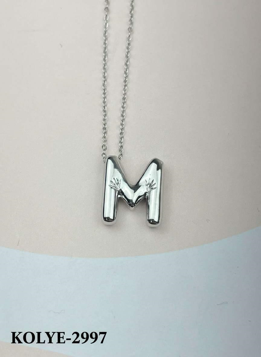 KOLYE-2997_1785582717.jpg Steel Balloon Letter Necklace 45cm (M) // KOLYE-2997