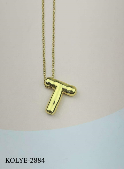 Steel Balloon Letter Necklace 45cm (T) // KOLYE-2884