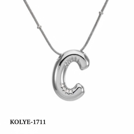 Steel Balloon Letter Necklace (C) 45cm Silver Color // KOLYE-1711