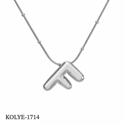 Steel Balloon Letter Necklace (F) 45cm Silver Color // KOLYE-1714