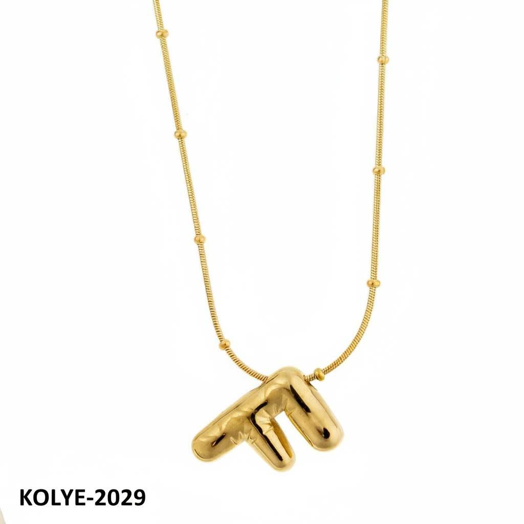 KOLYE-2029_1785582809.jpg Steel Balloon Letter Necklace Gold (F) 45cm // KOLYE-2029
