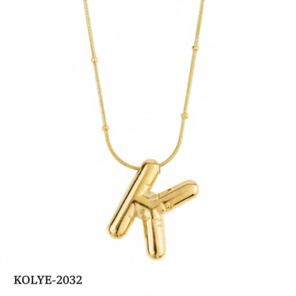 Steel Balloon Letter Necklace Gold (K) 45cm // KOLYE-2032