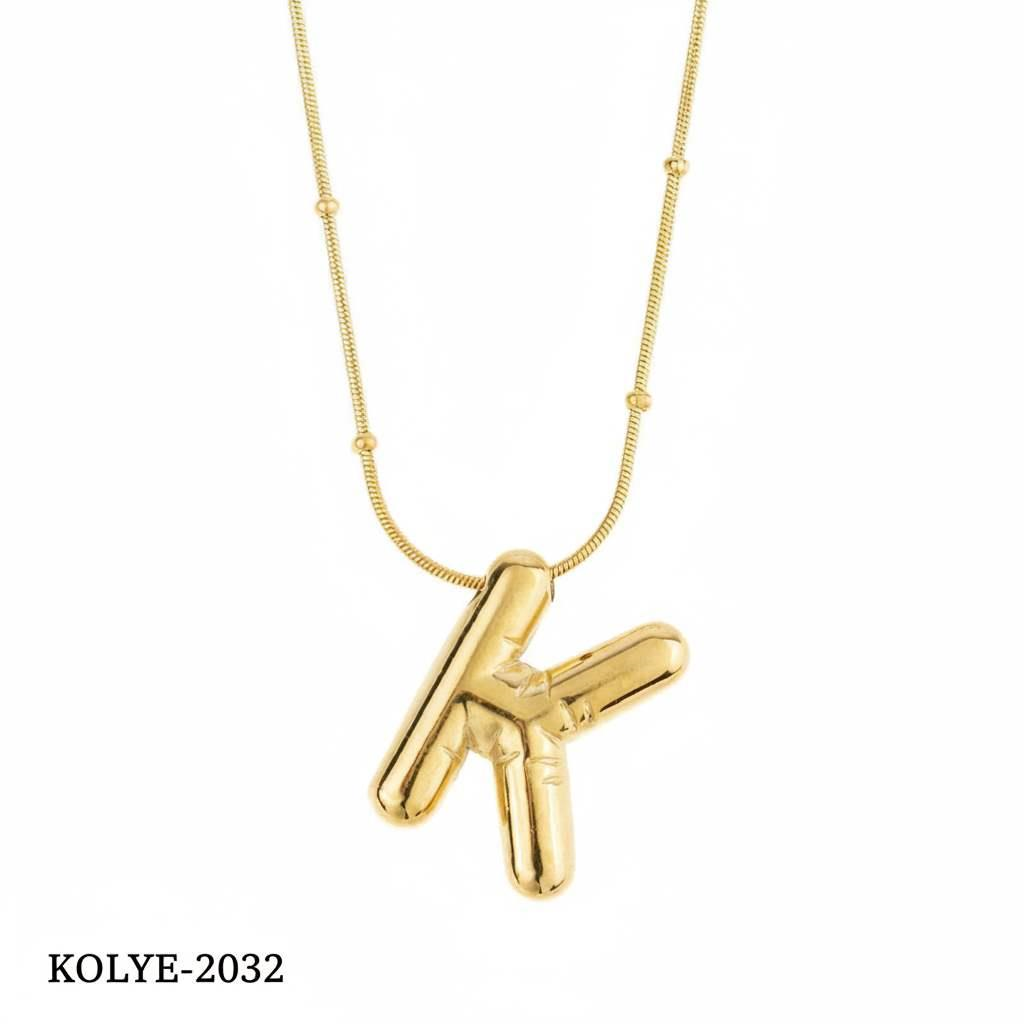 KOLYE-2032_1785582827.jpg Steel Balloon Letter Necklace Gold (K) 45cm // KOLYE-2032