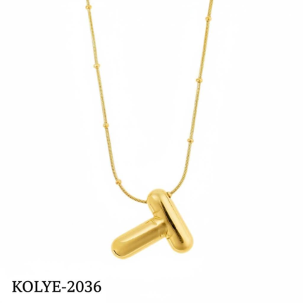 Steel Balloon Letter Necklace Gold (T) 45cm // KOLYE-2036