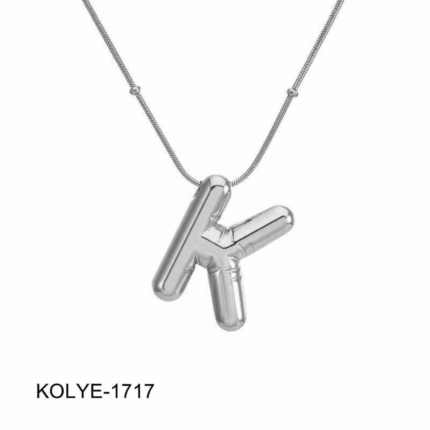 Steel Balloon Letter Necklace (K) 45cm Silver Color // KOLYE-1717