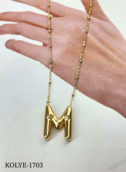 Steel Balloon Letter Necklace (M) 45cm Gold Color // KOLYE-1703