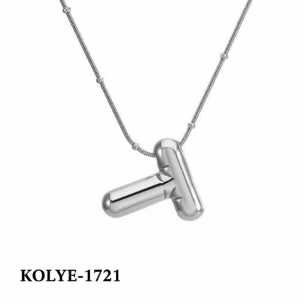 Steel Balloon Letter Necklace (T) 45cm Silver Color // KOLYE-1721