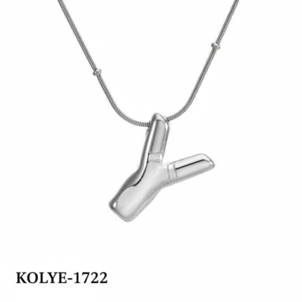 Steel Balloon Letter Necklace (H) 45cm Silver Color // KOLYE-1722