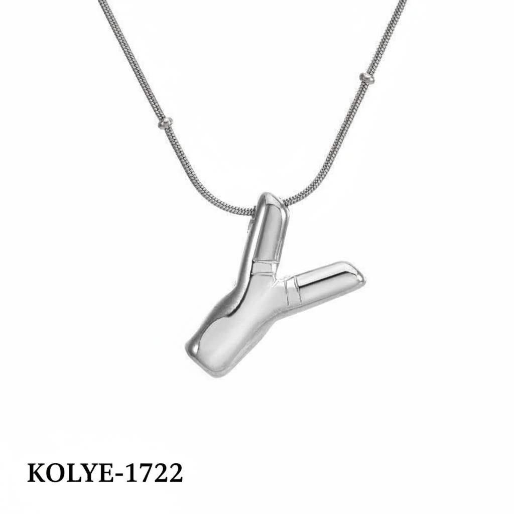 KOLYE-1722_1785582948.jpg Steel Balloon Letter Necklace (H) 45cm Silver Color // KOLYE-1722