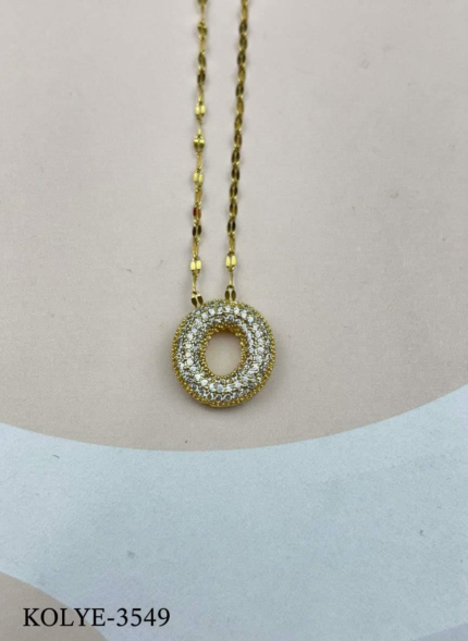 Steel Gold Stone Balloon Letter Necklace 45cm (O) // KOLYE-3549