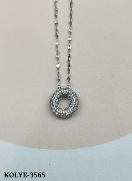 Steel Silver Stone Balloon Letter Necklace 45cm (O) // KOLYE-3565