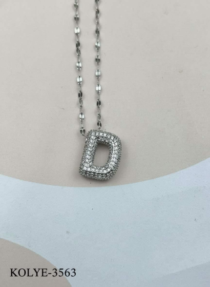 Steel Silver Stone Balloon Letter Necklace 45cm (D) // KOLYE-3563