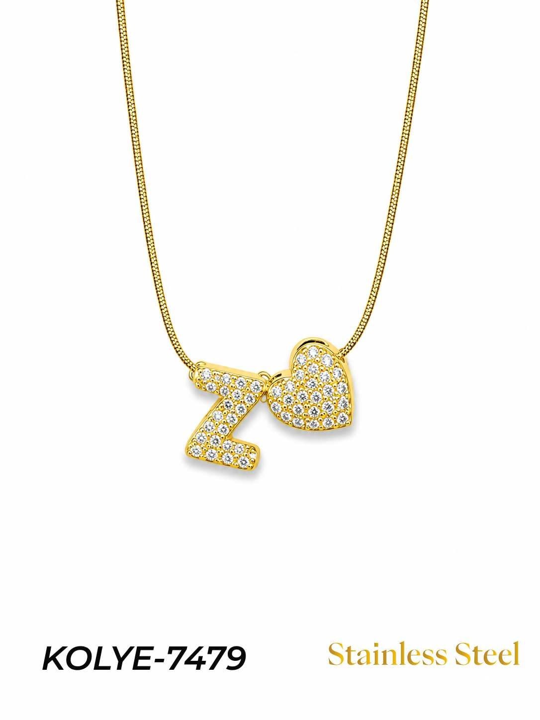 KOLYE-7479_1785584516.jpg Steel Stone Heart Motif Letter Necklace // KOLYE-7479
