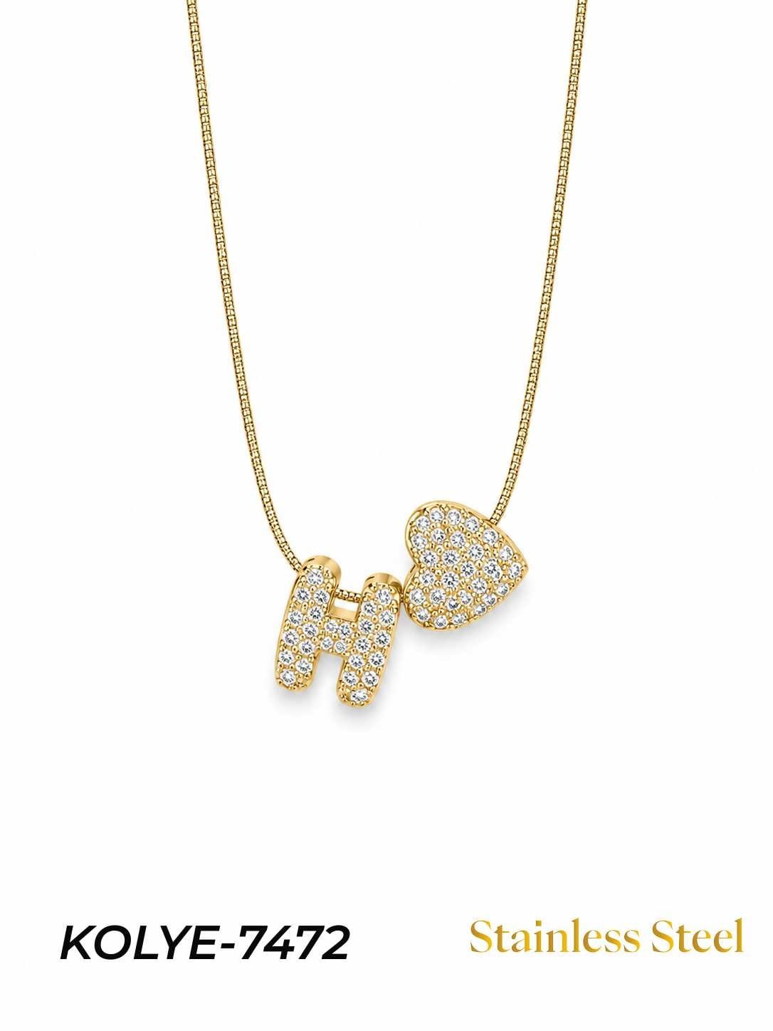 KOLYE-7472_1785584403.jpg Steel Stone Heart Motif Letter Necklace // KOLYE-7472