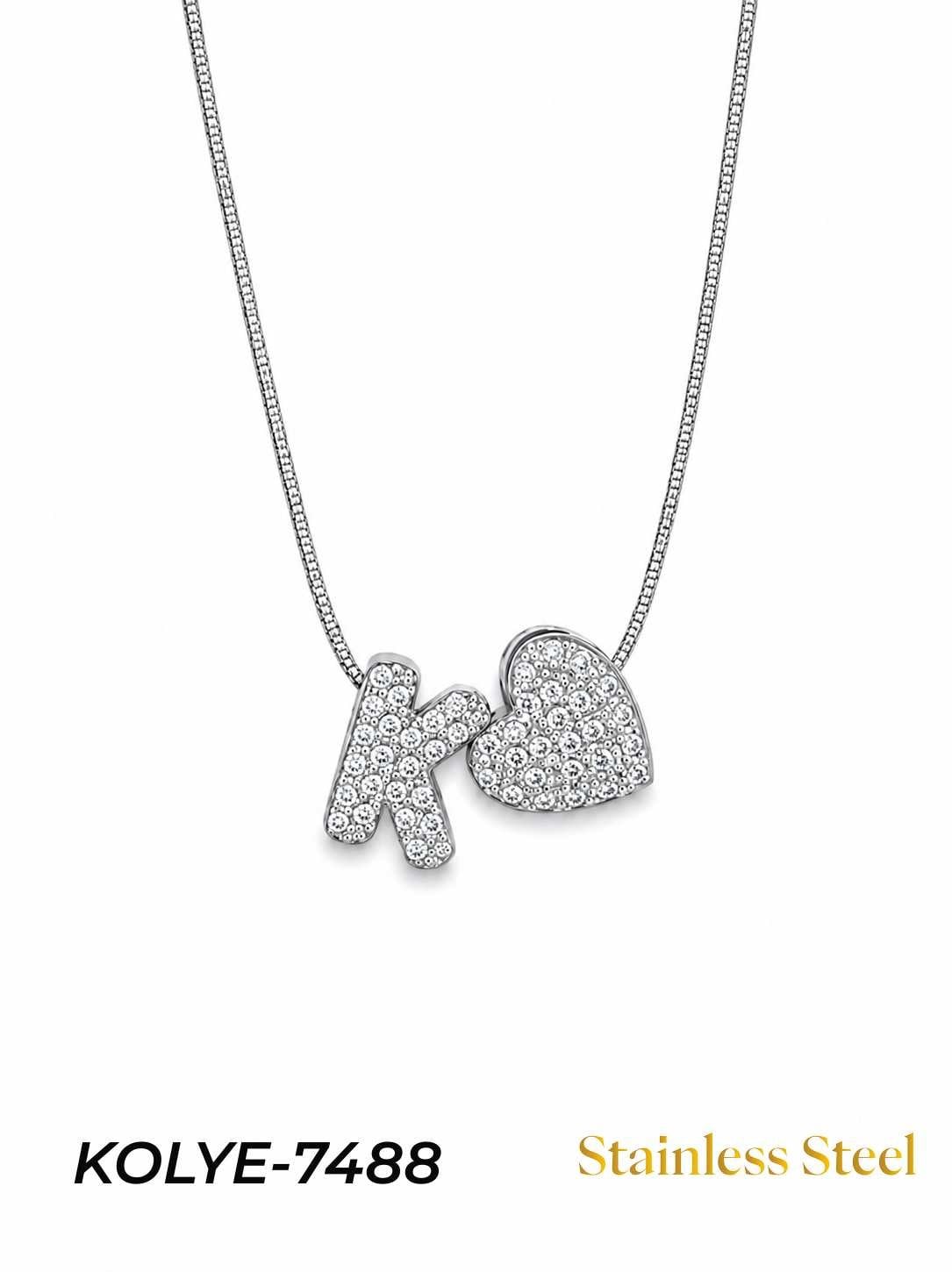 KOLYE-7488_1785584662.jpg Steel Stone Heart Motif Letter Necklace // KOLYE-7488