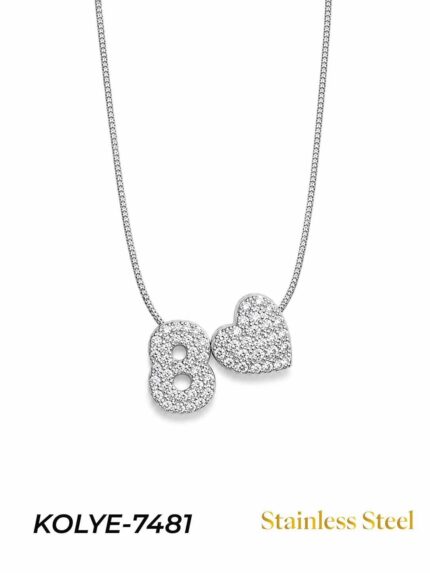 Steel Stone Heart Motif Letter Necklace // KOLYE-7481