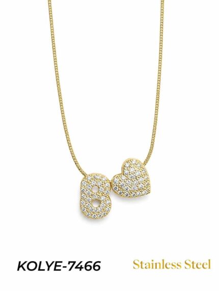 Steel Stone Heart Motif Letter Necklace // KOLYE-7466