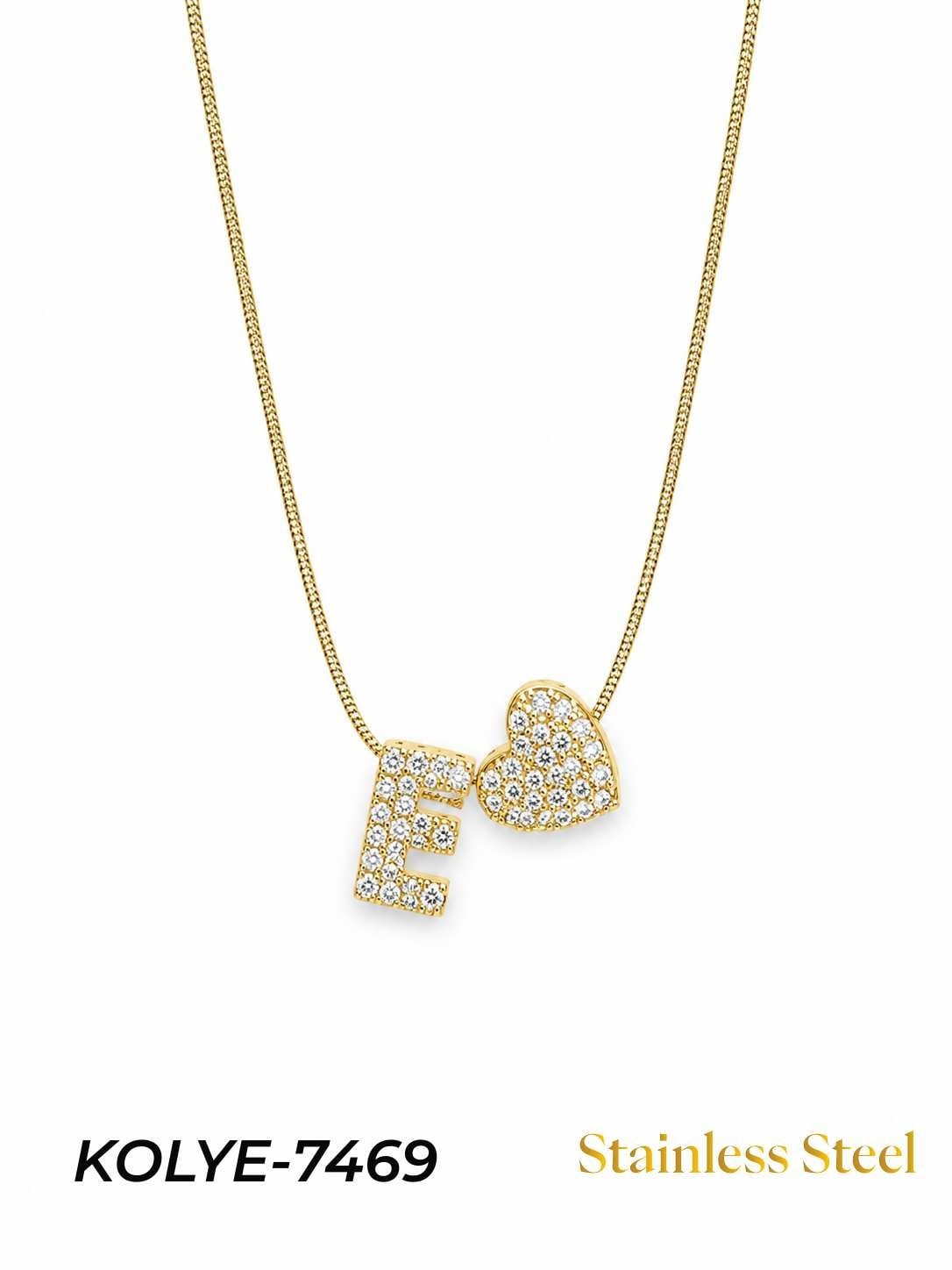 KOLYE-7469_1785584353.jpg Steel Stone Heart Motif Letter Necklace // KOLYE-7469