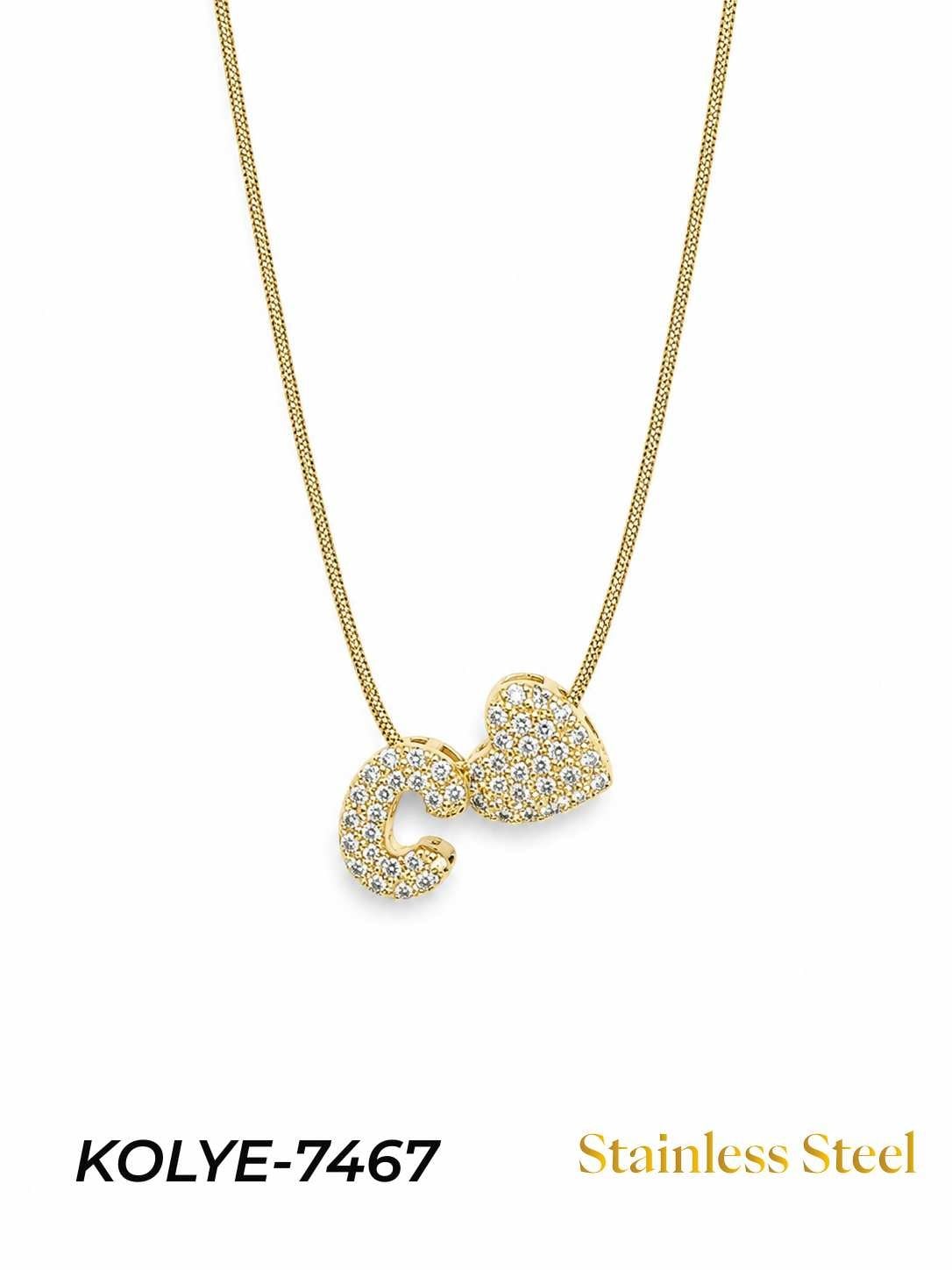 KOLYE-7467_1785584320.jpg Steel Stone Heart Motif Letter Necklace // KOLYE-7467