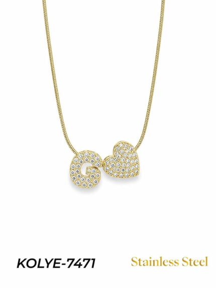 Steel Stone Heart Motif Letter Necklace // KOLYE-7471