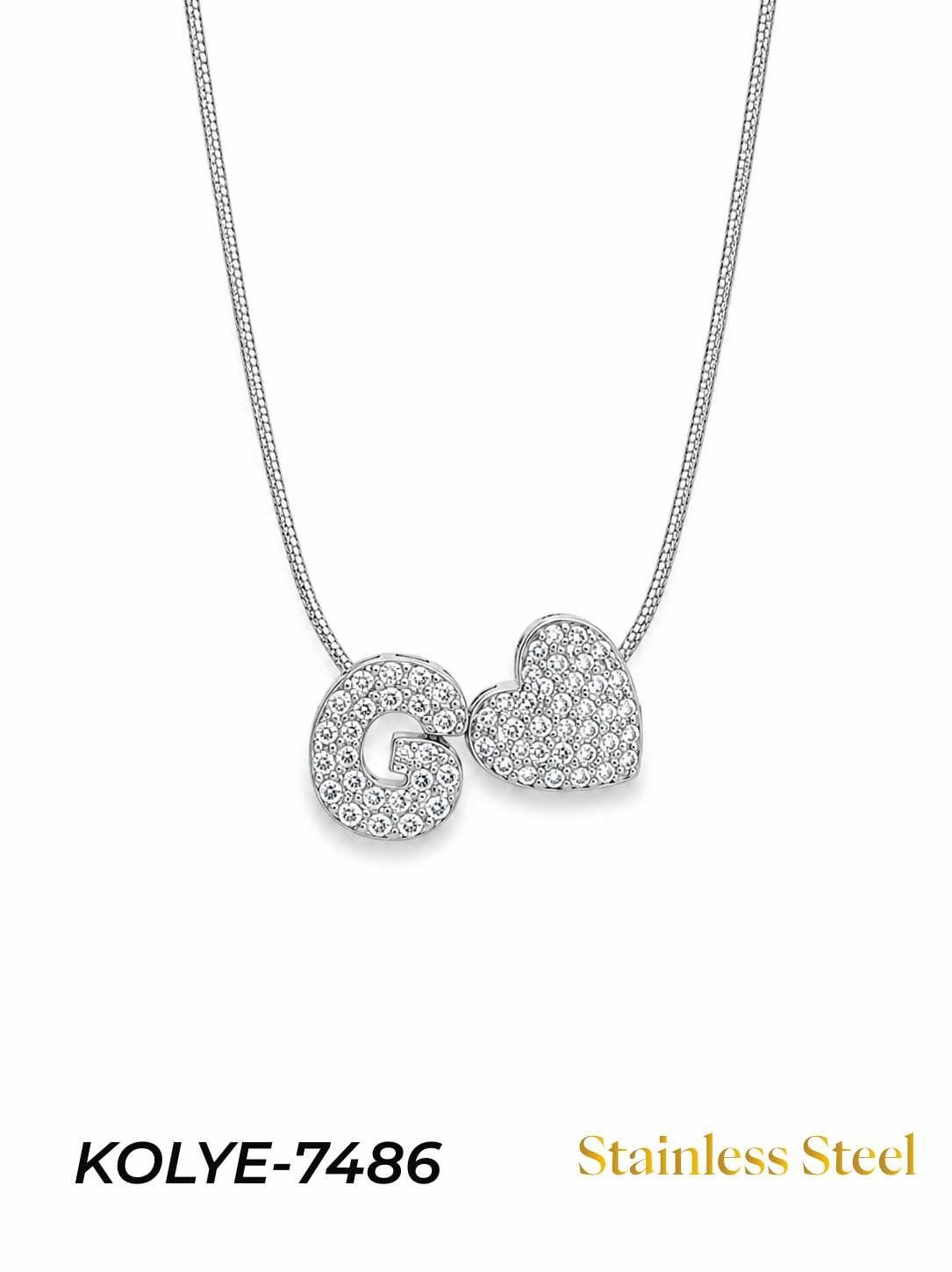 KOLYE-7486_1785584629.jpg Steel Stone Heart Motif Letter Necklace // KOLYE-7486