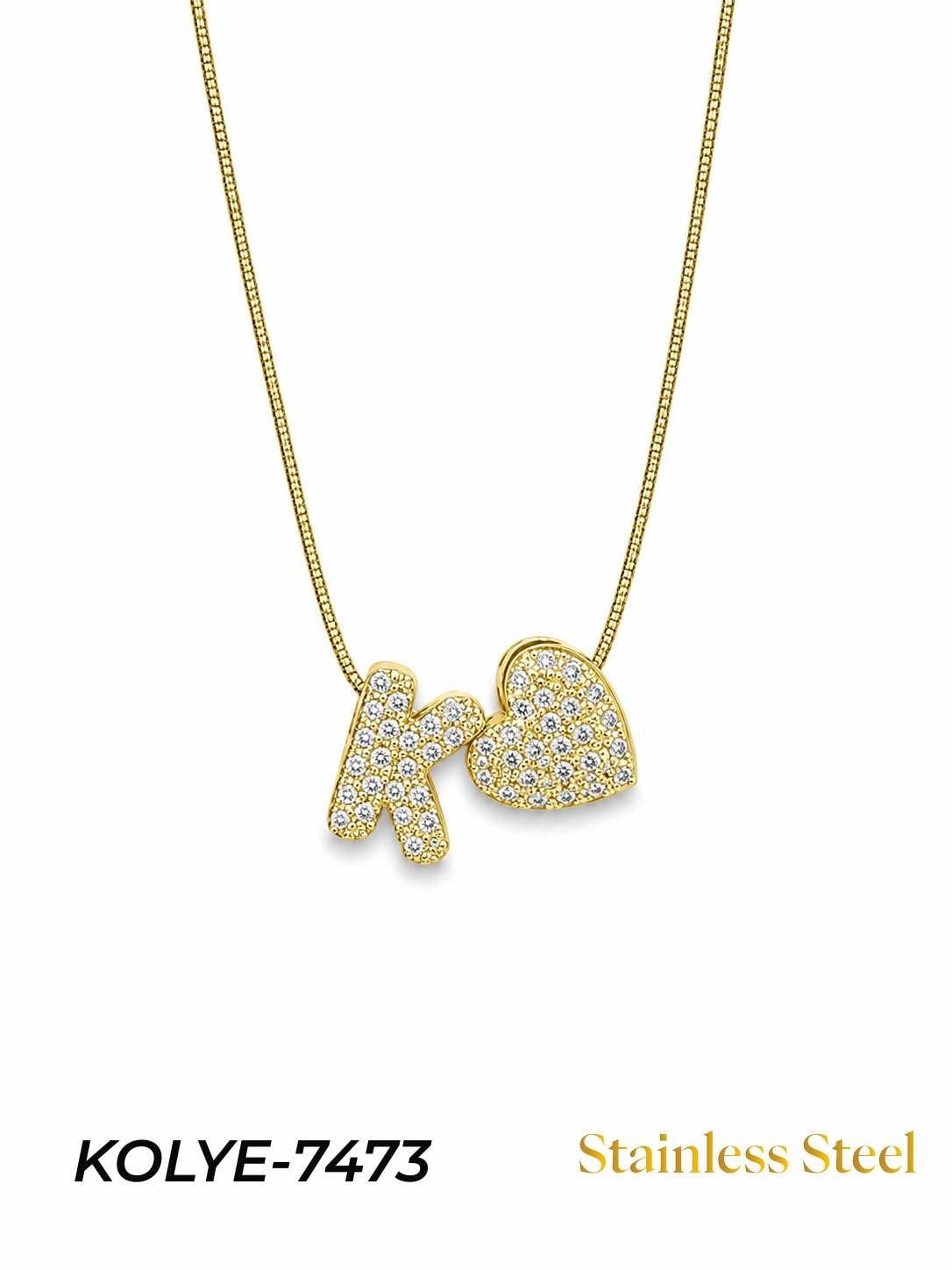 KOLYE-7473_1785584419.jpg Steel Stone Heart Motif Letter Necklace // KOLYE-7473