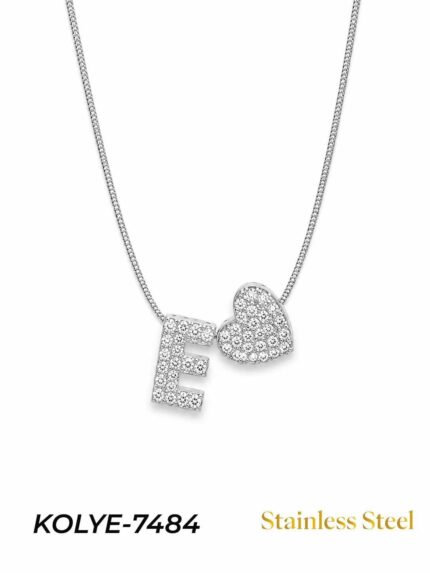 Steel Stone Heart Motif Letter Necklace // KOLYE-7484