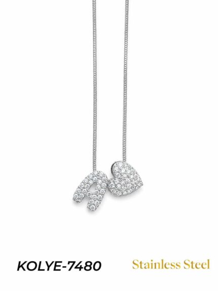 Steel Stone Heart Motif Letter Necklace // KOLYE-7480