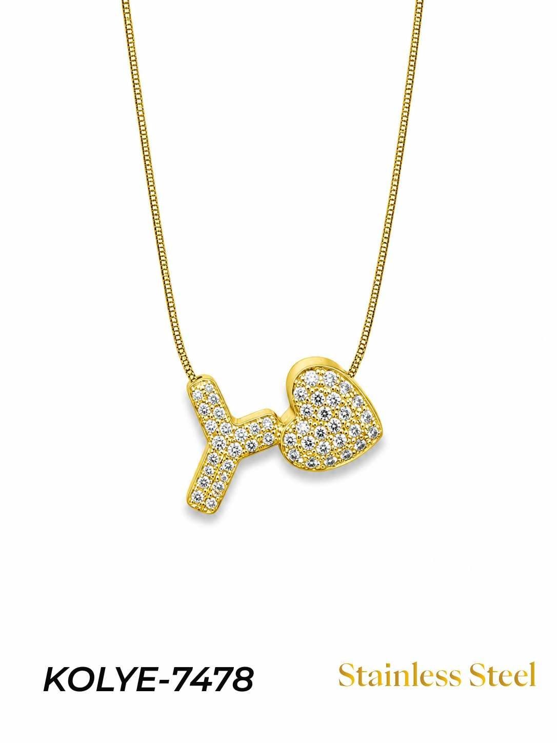 KOLYE-7478_1785584500.jpg Steel Stone Heart Motif Letter Necklace // KOLYE-7478