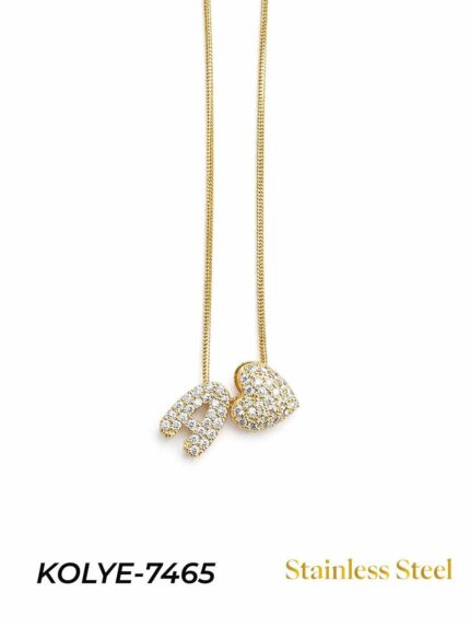 Steel Stone Heart Motif Letter Necklace // KOLYE-7465