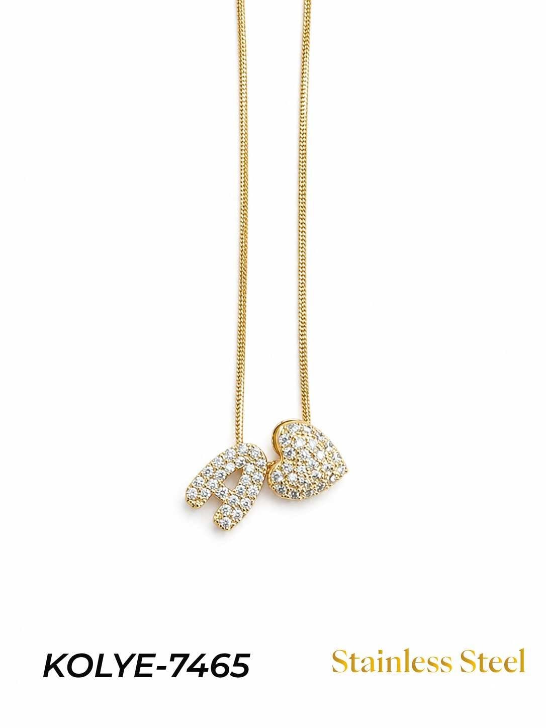 KOLYE-7465_1785584288.jpg Steel Stone Heart Motif Letter Necklace // KOLYE-7465