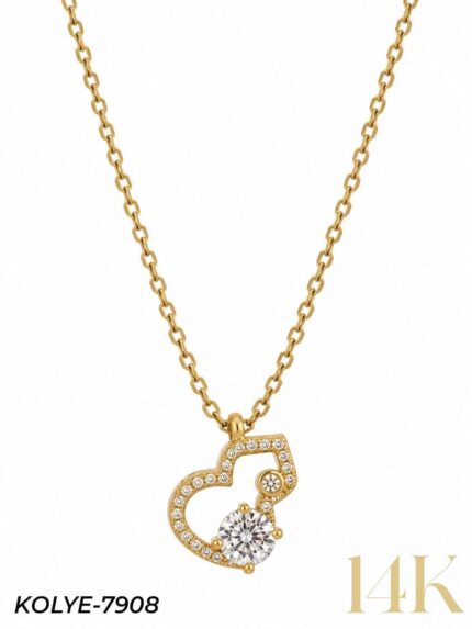 14K Necklace with Heart Motif, 45 cm // Necklace-7908