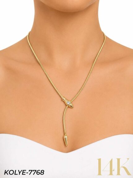 14K Snake Y Necklace, Gold (Adjustable) // Necklace-7768