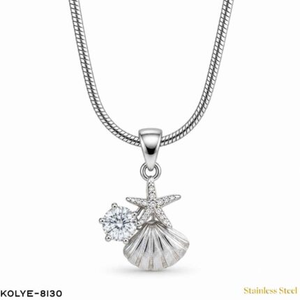 Steel Starfish & Oyster Stone Necklace 45CM //Necklace-8130