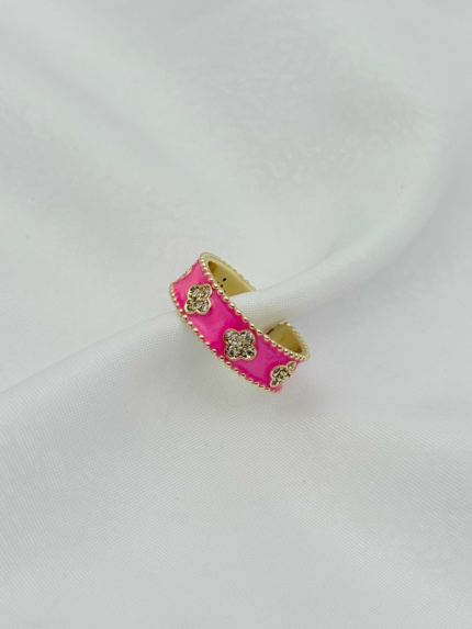 Steel Patterned Enameled Ring (Adjustable) // Ring-2450