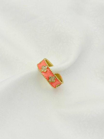 Steel Patterned Enameled Ring (Adjustable) // Ring-2452
