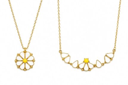 Steel Gold Foldable Daisy Necklace // Necklace-7635