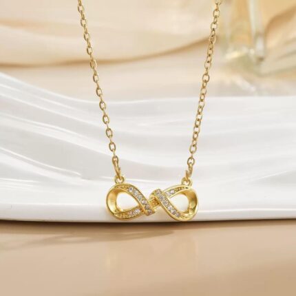 Steel Gold-Colored Stone Necklace with Infinity Motif // Necklace-7281
