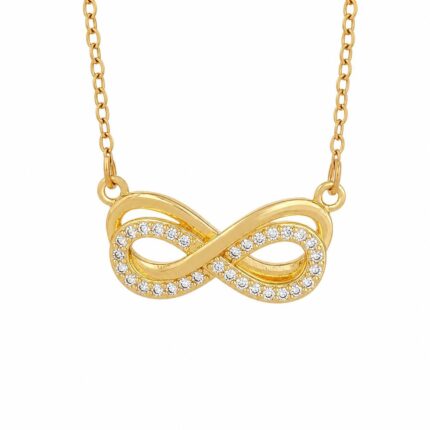 Steel Gold-Colored Stone Necklace with Infinity Motif // Necklace-7287