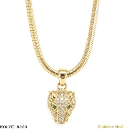 Steel-Eyed Stone Panther Necklace 45CM //Necklace-8233