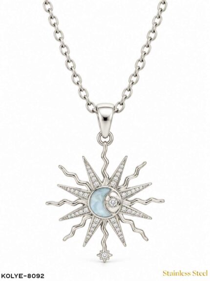 Steel Sun Motif Necklace 45CM //Necklace-8092