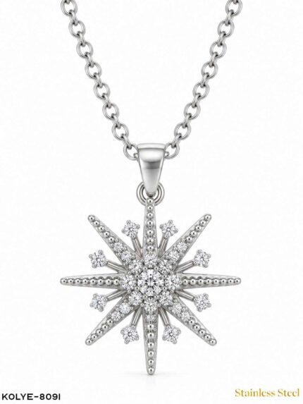 Steel North Star Stone Necklace 45CM //Necklace-8091