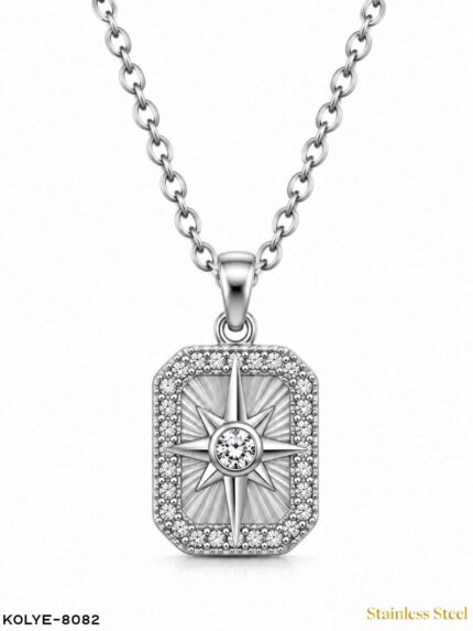 Steel North Star Stone Necklace 45CM //Necklace-8082