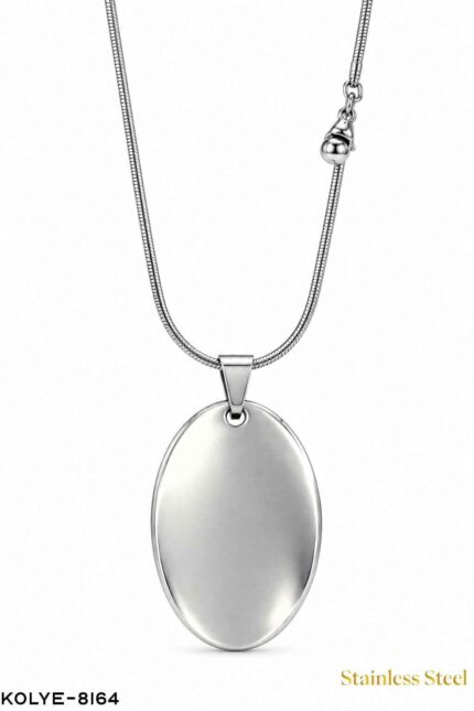 Steel Oval Plate Necklace 45CM //Necklace-8164