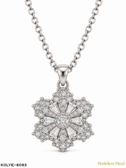 Steel Stone Flower Detail Necklace 45CM //Necklace-8093