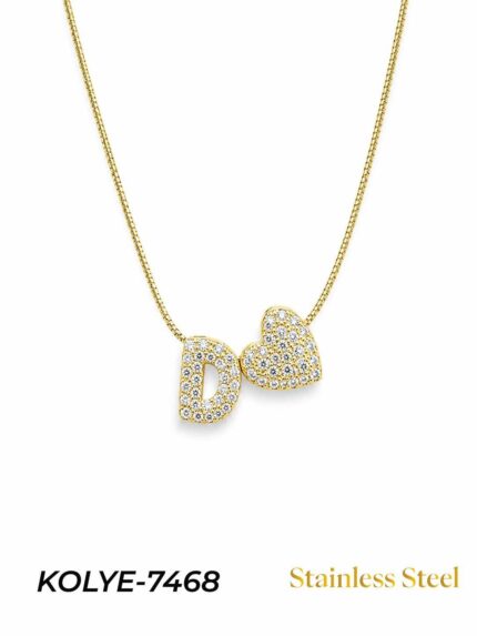 Steel Stone Heart-Motif Letter Necklace // Necklace-7468