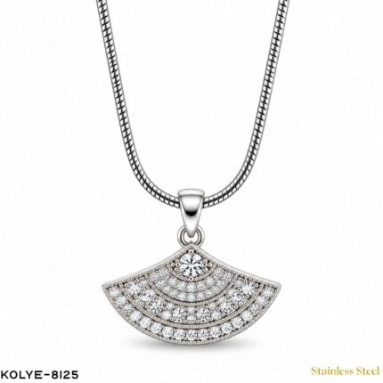 Steel Stone Fan Necklace 45CM //Necklace-8125