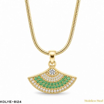 Steel Stone Fan Necklace 45CM //Necklace-8124