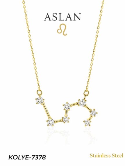 Steel Star Map Necklace Lion // Necklace-7378